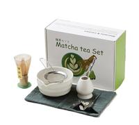 4/5/7 Piece Ripple Matcha Kits Tea Set Ceramic Bowl Glass Bring a Cup Bamboo Stand Chasen Matcha Tea Gift Box(White -8-Piece Set)