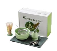 4/5/7 Piece Ripple Matcha Kits Tea Set Ceramic Bowl Glass Bring a Cup Bamboo Stand Chasen Matcha Tea Gift Box(Green -8-Piece Set)