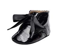 4.5 Baby Girl's First Walking Shoes with Bowknot Mary Jane Shoes Elastic Band Soft-Soled Cotton Newborn Loafers Moccasin Flat Shoes Infant Toddler Prewalker Crib Shoes 1#Black
