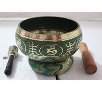 4.5" Buddhist Meditation Singing-color Singing Bowl, Om Mani Padme Hum with Mallet-free Hand Prayer Wheel