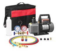 4.5 CFM 1/4 HP AC Vacuum Pump and Gauge Set, Single Stage HVAC Vacuum Pump for R12 R22 R502 R134A R404 R407 R452A, AC Refrigerant Manifold Gauge Set Kit with Hoses, 330 ML Oil Included