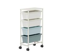 4/5 Drawer Plastic Storage Trolley, Rolling Cart on Locking Wheels, Metal Frame Utility Organizer Trolley for Home, Office, Bedroom, Bathroom & Beauty, Easy Movement(Size:27in,Color:White)