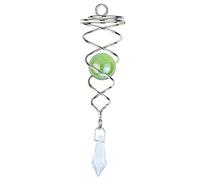 4.5 inch Gazing Ball Spiral Tail, Prefdo Metal Wind Spinner Stabilizer, Crystal Glass Ball Spinning Hanging, Helix Kinetic Silver Twister Garden Decorations(Green)