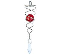 4.5 inch Gazing Ball Spiral Tail, Prefdo Metal Wind Spinner Stabilizer, Crystal Glass Ball Spinning Hanging, Helix Kinetic Silver Twister Garden Decorations(Red)
