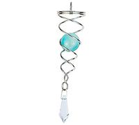 4.5 inch Gazing Ball Spiral Tail, Prefdo Metal Wind Spinner Stabilizer, Crystal Glass Ball Spinning Hanging, Helix Kinetic Silver Twister Garden Decorations(Lake Blue)