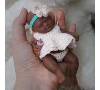 4.5 Inch Mini Silicone Baby Black, Reborn Baby Dolls Silicone Full Body Girl, Realistic Newborn Baby Doll Real Life Miniature Baby Doll with Feeding Accessories