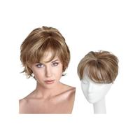 4.5 inch Synthetic Hair Topper for Women with Thinning Hair - Pixie Cut - 7x7 Inch 150 Density Heat Resistant Adds Volume(Light Brown highlights)