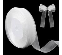 4/5 Inch White Ribbon for Gift Wrapping, 49 Yards Chiffon Ribbon for Flower Bouquet, DIY Sewing Projects, 0.82 Inch Bows Crafts for Florist Flower, Wedding, Christmas, Halloween Decoration