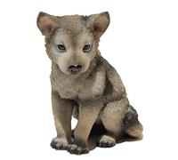 4.5 Inch Wolf Cub Sitting Decorative Statue Figurine, Gray and Cream