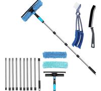 4.5 m Extendable Window Cleaner Set, 2-in-1 Double-Sided Glass Cleaner with 2 Replacement Pads, 10-Piece Telescopic Handle, Microfibre Wiper, Squeegee and Cleaning Brush for Window Sills Walls (Blue)