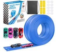 4.5 Meter Flex Race Car Ramp Track with Suction Cups, Rolls Up Portable DIY Racetrack Compatible with Diecast 1/64th Cars Model, Birthday Gifts for Boys Girls (Blue)