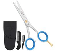 4.5" RnK Moustache & Beard Scissors - 4.5 inch Japanese Stainless Steel Moustache Scissors with Moustache Comb & Pouch, Precision Grooming Tools for Men Featuring Razer Sharp Hand honned Edge