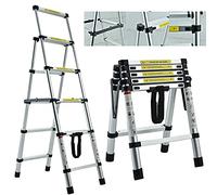 4+5 Step Ladder Folding Telescopic Stepladder with Anti Slip Feet Sturdy Aluminium Tread Ladders 330lbs Capacity Office Home Improvement Tools EN131 Safety