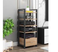 4/5 Tier Black Audio Rack with Universal Wheels - Movable Media Stand with Drawer Ideal for Living Rooms Recording Studios and Corner Spaces - Stylish AV Shelf for Home & Office.
