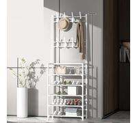 4/5 Tier Freestanding Coat Rack with Shoe Bench Industrial Hall Tree & 3-in-1 Storage Shelf 8 Hooks for Living Room Bedroom Office nization