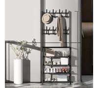 4/5 Tier Freestanding Coat Rack with Shoe Bench - Industrial Hall Tree Storage Shelf 3-in-1 Multifunctional Entryway with 8 Hooks for Living Room Bedroom Office