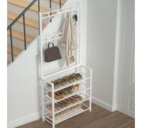 4/5-Tier Hall Tree Coat Rack with 9 Hooks and Shoe Storage, Metal Entryway for Shoes and Coats, Stylish and Functional (60x25x150CM)