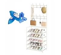 4/5-Tier Metal Shoe Rack with Hooks Large Capacity Entryway Coat and Shoe Storage Shelf White 31.5" x 10.2" x 66.9" Shoe Covers Included