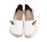 4.5 Women's Loafers & Moccasins Comfort Walking Cute Flat Loafer Soft Cowhide Leather Loafer Flat Shoes Slip-Ons Ladies Loafers Cowhide Mother's Shoes B0/White