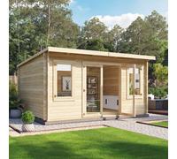 4.5 x 3.5 Log Cabin Summerhouse - BillyOh Fraya Pent Log Cabin - 44mm Thickness Wooden Log Cabin Summer houses - 4.5m x 3.5m
