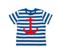 4-5 Years Blue & White Striped Children's T-Shirt ''Anchor Image ONLY' with red Print