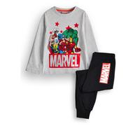 Marvel Avengers Boys Pyjama Set | Kids Superhero Long Sleeve Long Leg Graphic PJs in Grey & Black | Thor Captain America Iron Man Incredible Hulk | Film Movie Comic Sleepwear Merchandise Gift
