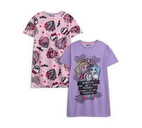 Monster High Girl's Multi-Pack of 2 Short Sleeve Nightdress | Pink | Official Merch | Size: 4-5 Years Monster High Pink 4-5 Years