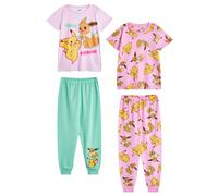 (4-5 Years, Pink/Blue) Pokemon Girls Pikachu & Eevee Long Pyjama Set (Pack of 2)