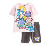 Sonic The Hedgehog Girls Pink T-Shirt and Shorts Set | Cute 'Let’s Roll' Sonic & Amy Rose Graphic Tee | Short-Sleeve and Shorts Casual Wear | Sonic Merchandise - 4-5 Years