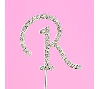 4.5cm Clear Crystal Diamante Rhinestone Cake Topper Alphabet Letters - Silver Letter R
