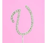 4.5cm Clear Crystal Diamante Rhinestone Cake Topper Alphabet Letters - Silver Letter U