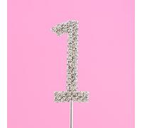 4.5cm Clear Crystal Diamante Rhinestone Cake Topper Birthday or Anniversary Numbers - Silver Number 1