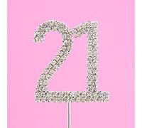 4.5cm Clear Crystal Diamante Rhinestone Cake Topper Birthday or Anniversary Numbers - Silver Number 21
