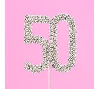 4.5cm Clear Crystal Diamante Rhinestone Cake Topper Birthday or Anniversary Numbers - Silver Number 50