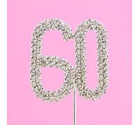 4.5cm Clear Crystal Diamante Rhinestone Cake Topper Birthday or Anniversary Numbers - Silver Number 60