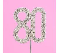 4.5cm Clear Crystal Diamante Rhinestone Cake Topper Birthday or Anniversary Numbers - Silver Number 80