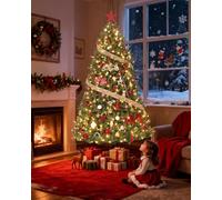 4.5FT Pre Lit Christmas Tree, Artificial Christmas Tree with 130 Warm Lights, 2 Light Modes & 659 Tips & Metal Foldable Stand, Easy Assembly, for Holiday Home Party Christmas Decoration