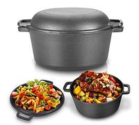 4.5L BBQ Cast Iron Pot, 2 in 1 Saucepan Double Dutch Oven Combo Stove with Branded Double Function Lid/Frying Pan for Kitchen Camping Garden BBQ Baking 26 * 26 * 12 cm