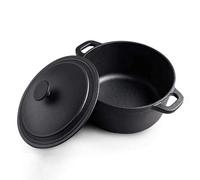 4.5L Cast Iron Dutch Oven Pre-Seasoned Casserole Pot & Skillet Lid Set Round Outdoor
