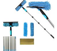 4.5M Extendable Window Squeegee, 2-in-1 Double Sided Glass Cleaner with 2 Replacement Pads, 10-Section Telescopic Handle for High-Rise Windows, Bathroom Shower & Home Cleaning Tools (Blue)