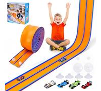 4.5m Flexible Race Car Track for Kids, Double-Sided Racetrack and Dual Racetrack,Compatible with 1:64 Diecast Cars, Portable Roll Up Track Toy for 3 4 5 6 7 8 Year Old Boys (Orange Blue)