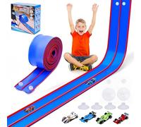 4.5m Flexible Race Car Track for Kids, Double-Sided Racetrack and Dual Racetrack,Compatible with 1:64 Diecast Cars, Portable Roll Up Track Toy for 3 4 5 6 7 8 Year Old Boys (Red Blue)