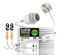 4.5m PVC Cable kit Plug-In Pendant Light with ON/OFF Switch E27 E14 Lamp Set LEDSone Vintage Plug-in Pendant Light Metal with Hook Ceiling Mounted Light for Living Room (4.5m White with Holder)