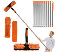 4.5M Telescopic Window Cleaner, Glass Cleaning Tools with Long Handle, with Silicon Squeegee and Micro Fiber Cloth, Cleaning Kits Household for Indoor/Outdoor High Window, Wall and Car(Orange)