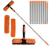 4.5m Telescopic Window Cleaner Kit - Stainless Steel Pole with 180° Rotatable Squeegee & 2 Microfibre Pads | 2 in 1 Windows Glass Cleaning Tool for High Windows & Glass Surfaces (Orange)