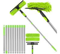4.5M Window Cleaning Equipment, 3-IN-1 Window Cleaning Scraper Kit, Telescopic Window Cleaner with 10 Pole, 2 Microfiber Cloth and Squeegee, Rotatable Glass Cleaning Tools for Windows, Walls, Cars