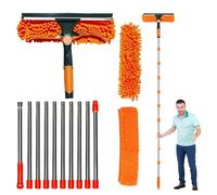 4.5m Window Cleaning Kit, Extendable Window Cleaner Pole, Window Cleaning Equipment with Squeegee and Microfiber Cloth for High Windows, Walls & Cars