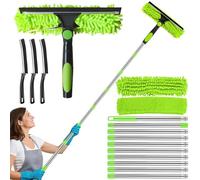 4.5M Window Cleaning Kit, Extra Long 2-in-1 Extendable Window Cleaning Equipment with Microfiber Cloth Squeegee Strips for High Windows, Walls & Cars