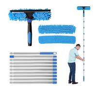 4.5M Window Cleaning Kit, Extra Long 2-in-1 Extendable Window Cleaning Equipment with Microfiber Cloth Squeegee Strips for High Windows, Walls & Cars (blue)