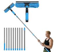 4.5M Window Cleaning Kit, Extra Long 2-in-1 Extendable Window Cleaning Equipment with Microfiber Cloth Squeegee Strips for High Windows (BLUE 01)